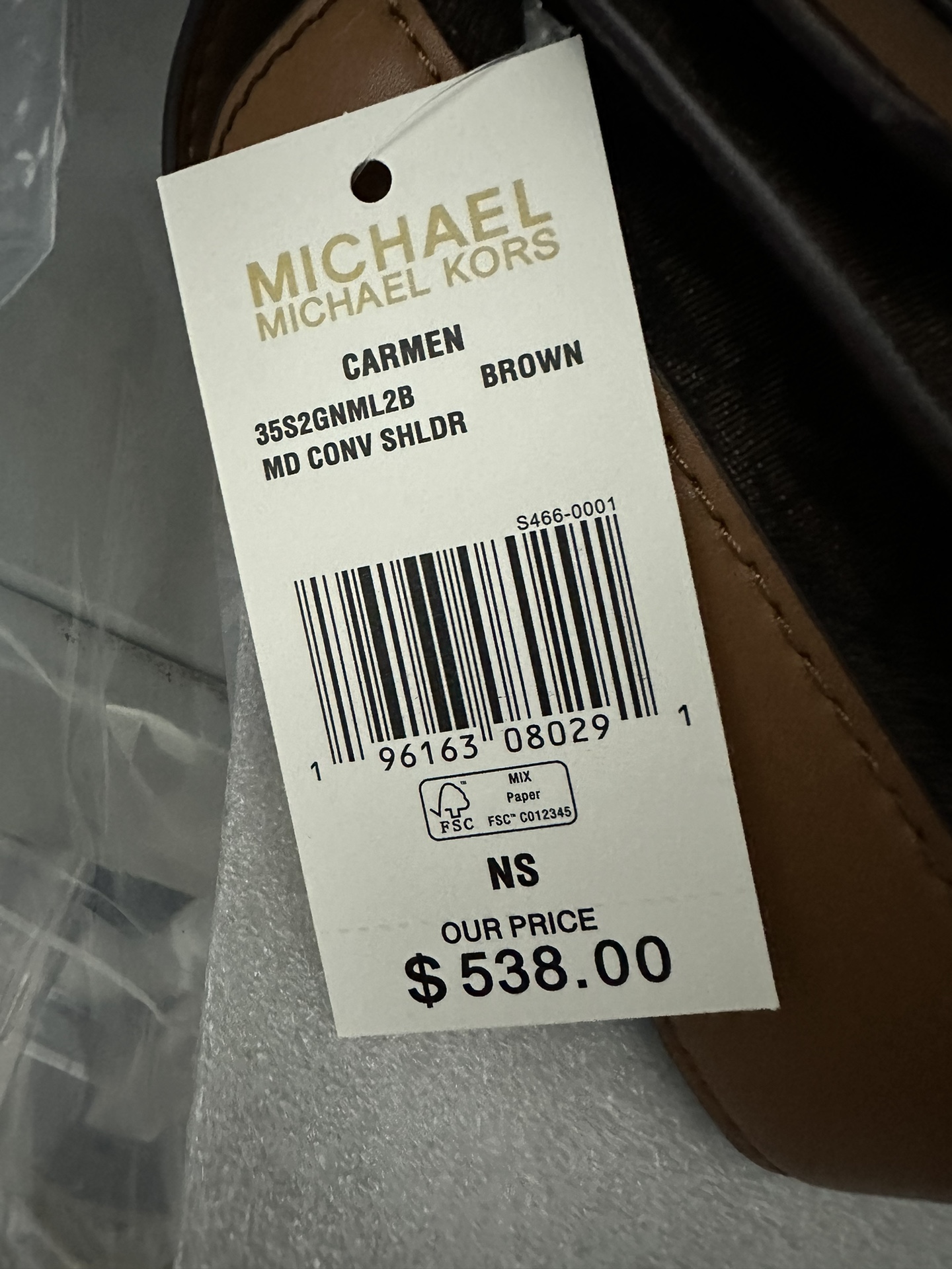 Michael Kors MK独家新款Carmen中号信封包链条翻盖牛皮单肩斜挎包 大字母五金pv啡拼棕