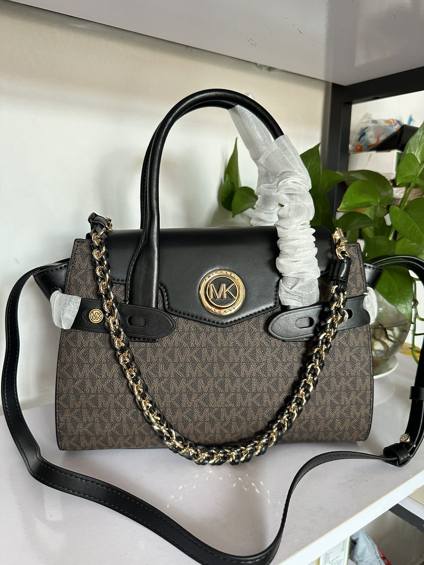 Michael Kors 耳朵包黑色拼棕