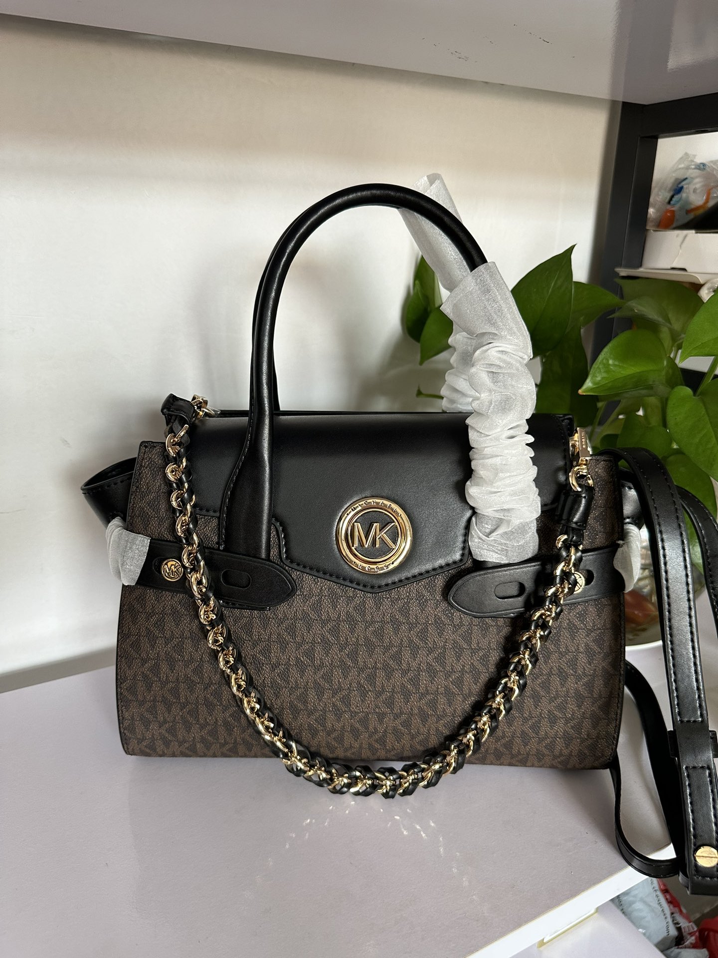 Michael Kors 耳朵包黑色拼棕