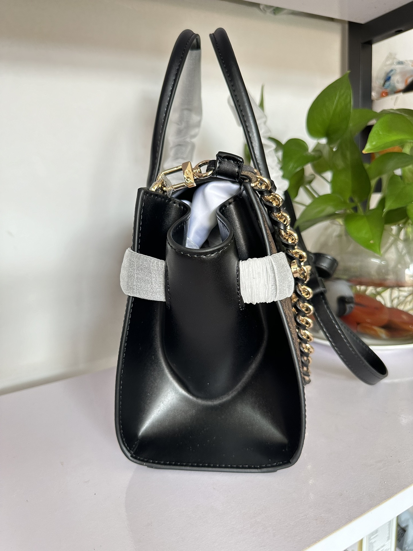 Michael Kors 耳朵包黑色拼棕