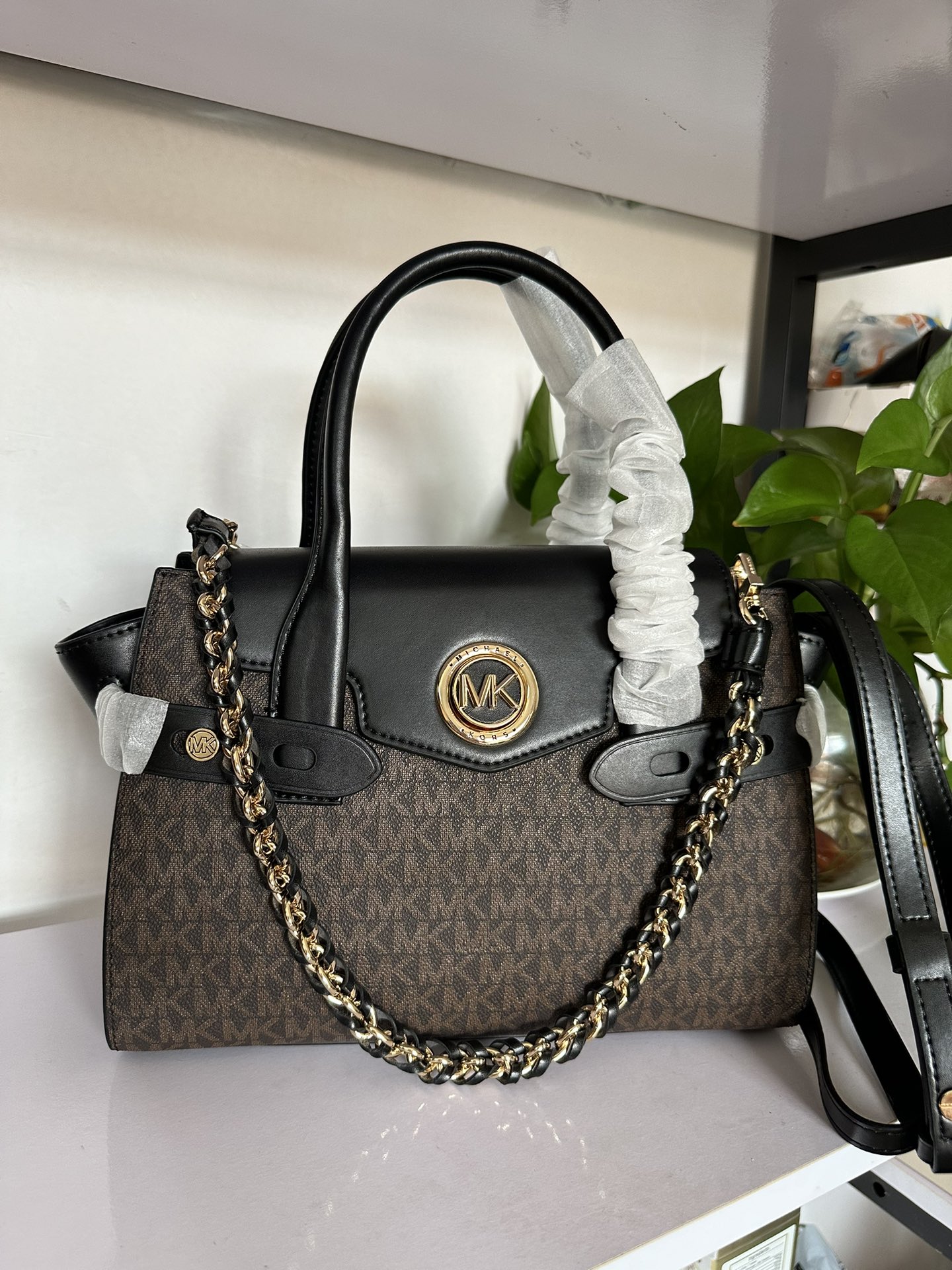 Michael Kors 耳朵包黑色拼棕