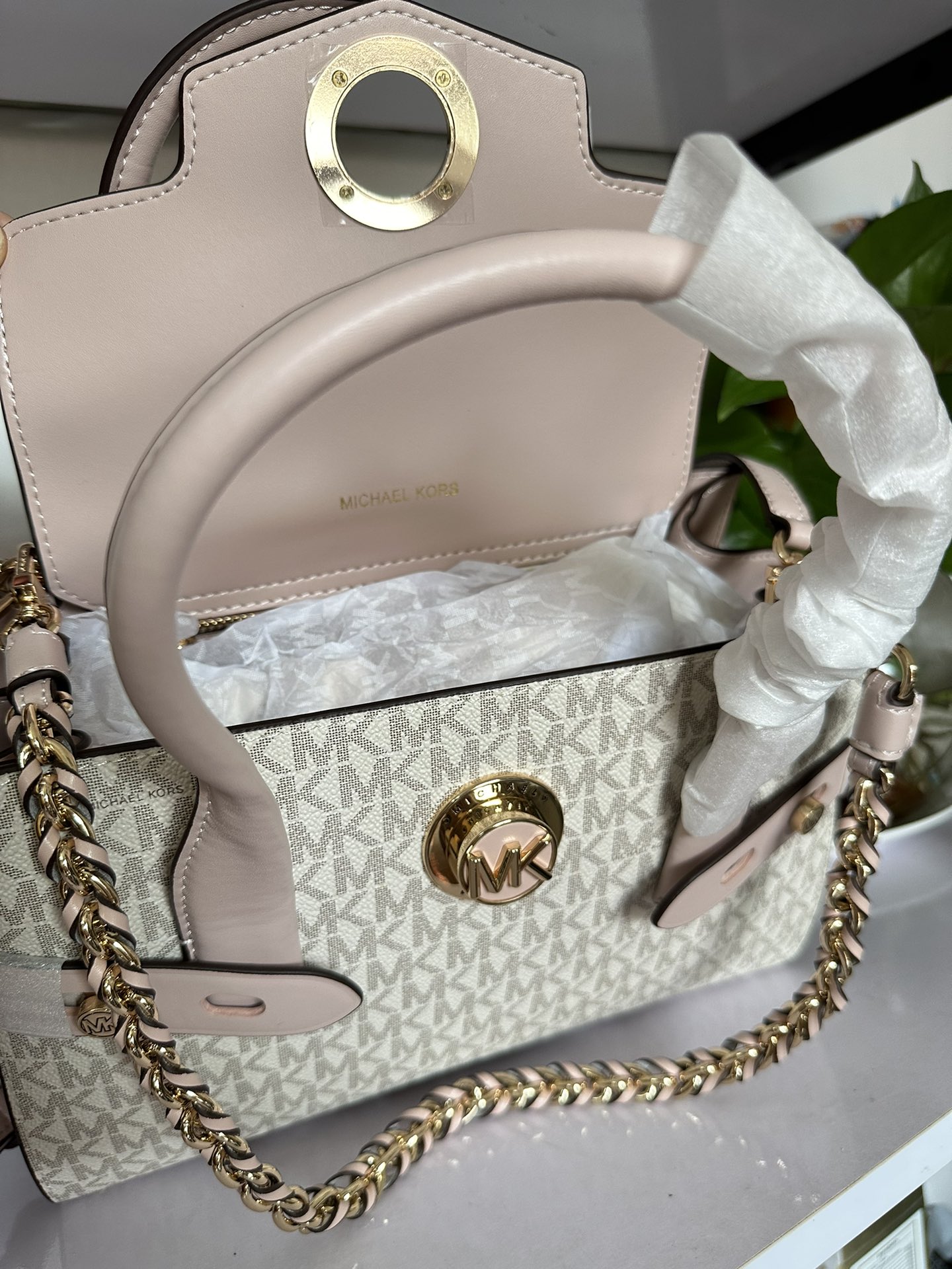 Michael Kors 耳朵包p V白拼粉