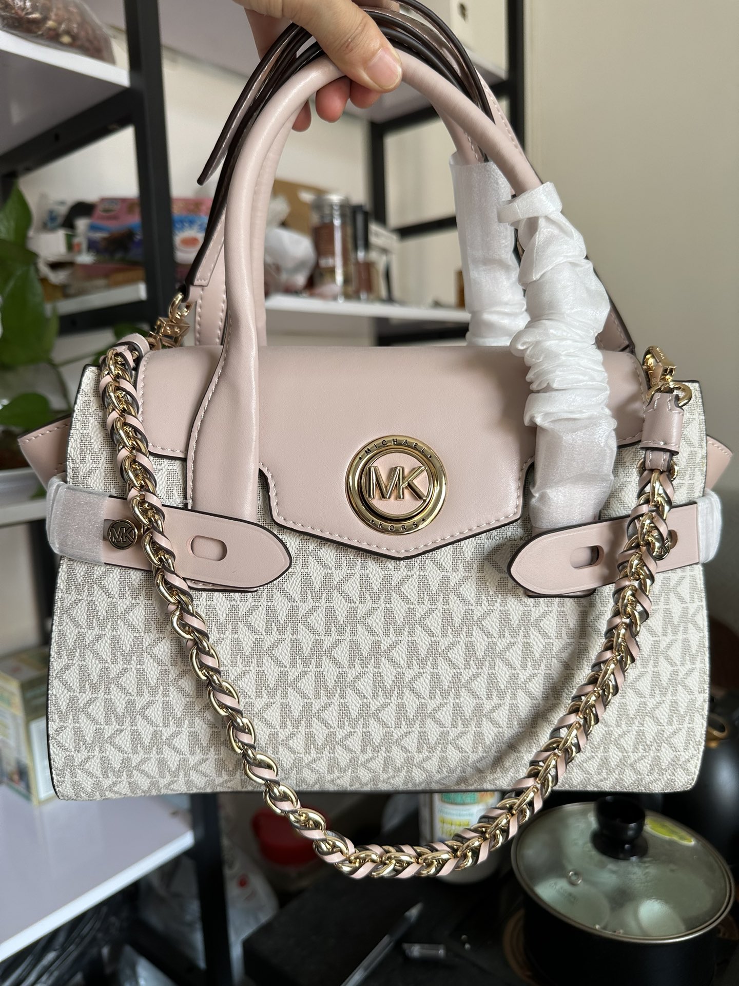 Michael Kors 耳朵包p V白拼粉