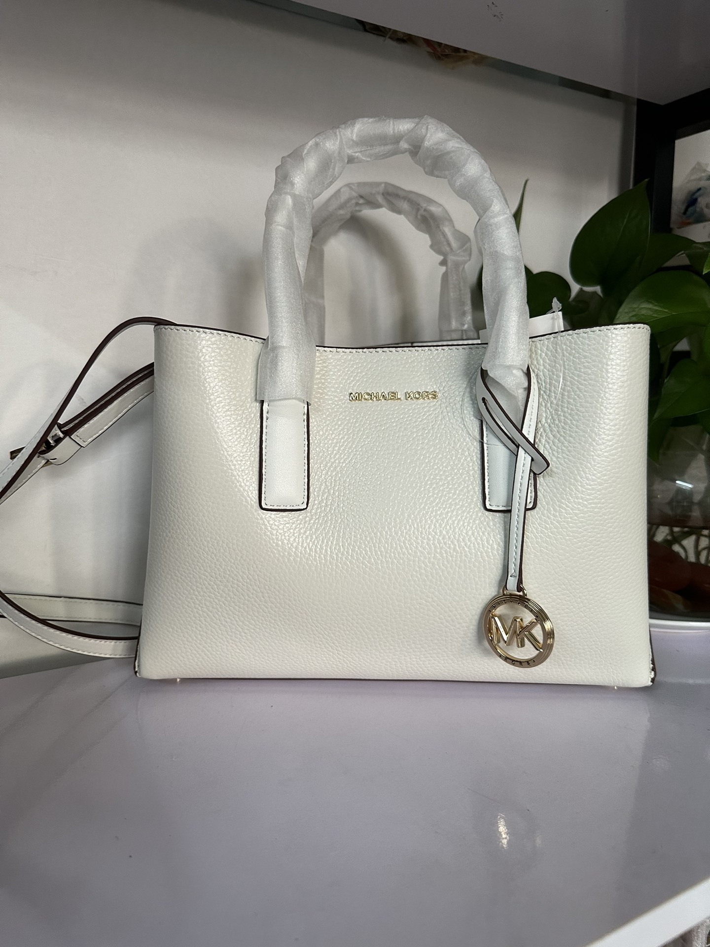 Michael Kors 2024年MK新开口笑单肩包 迈克.科尔斯（MICHAEL KORS）女士手提包 30S4G9RS1T 白色