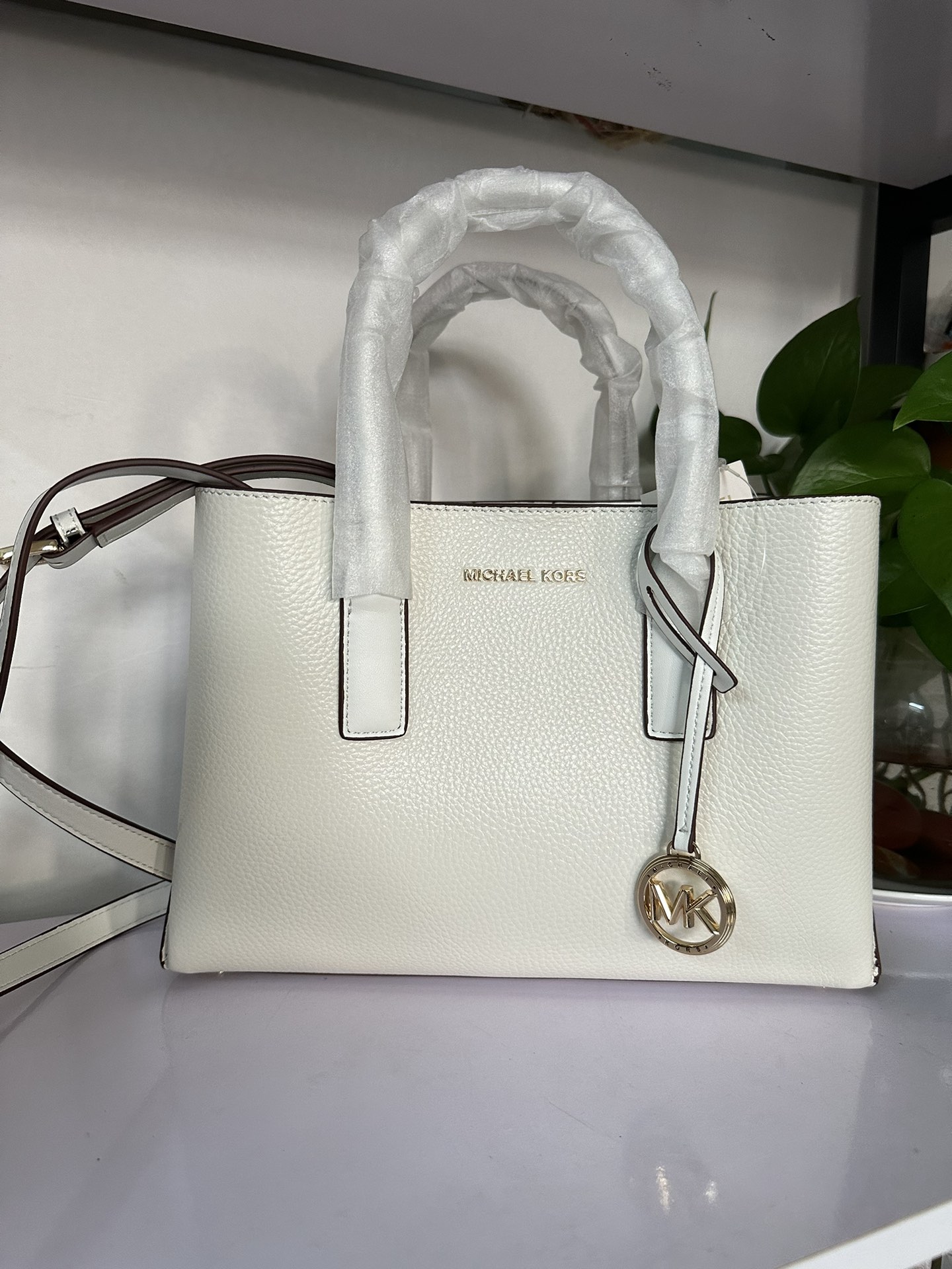 Michael Kors 2024年MK新开口笑单肩包 迈克.科尔斯（MICHAEL KORS）女士手提包 30S4G9RS1T 白色