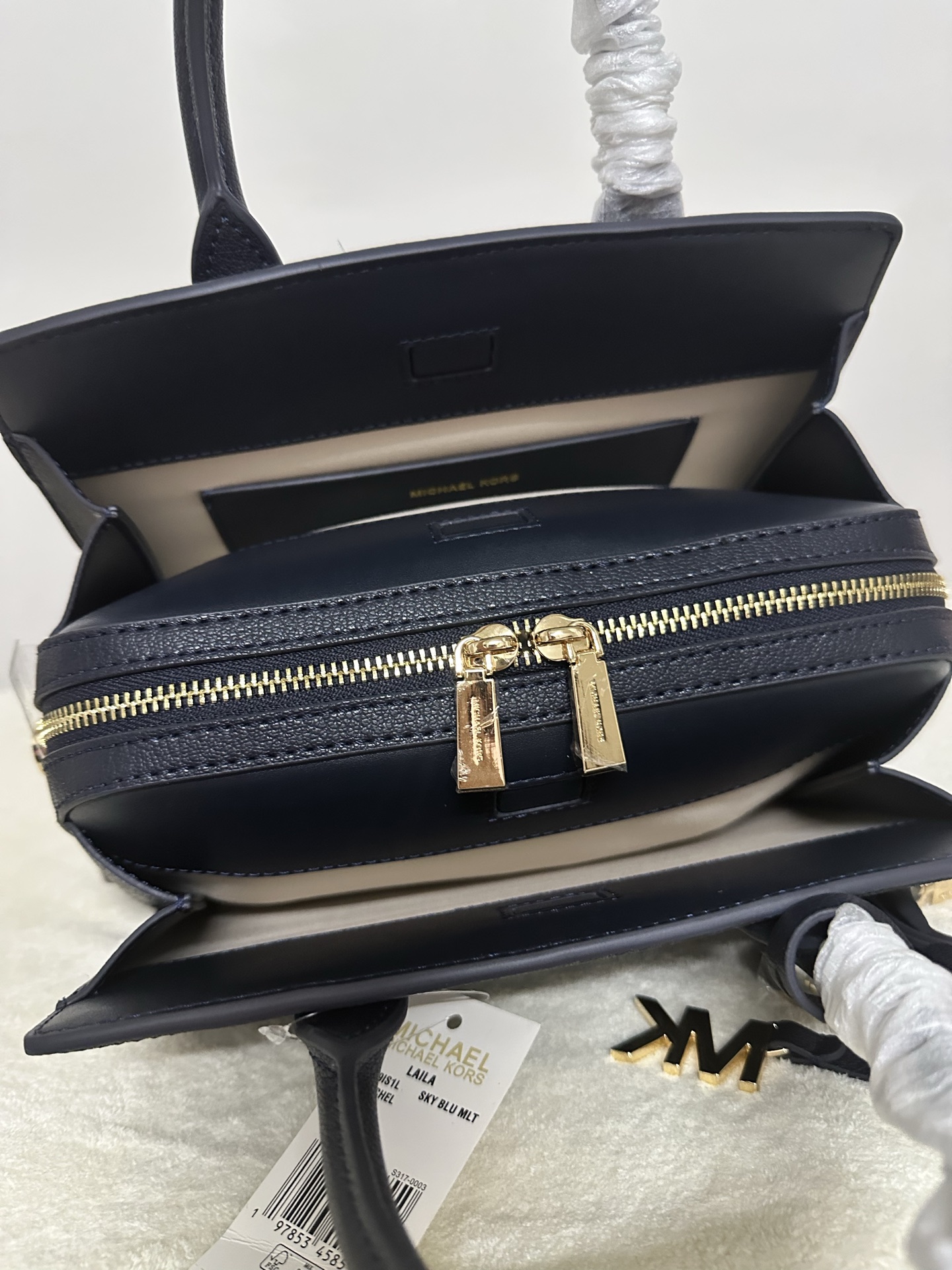 Michael Kors MK Laila 女士小号手提包斜挎包：深兰拼