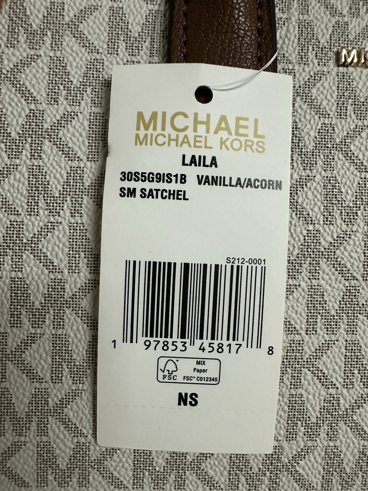 Michael Kors MK Laila 女士小号手提包斜挎包：香草白拼棕