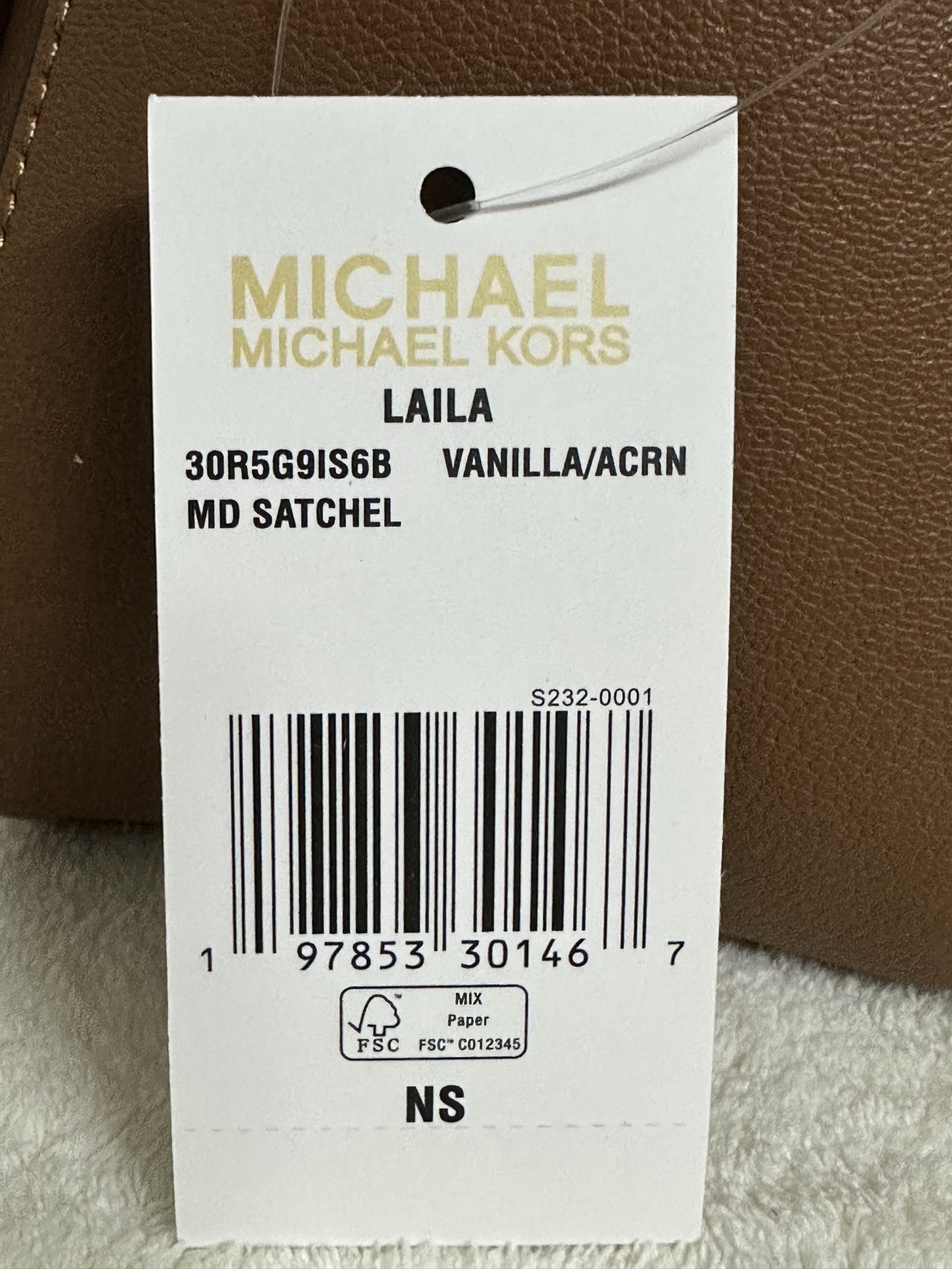 Michael Kors MK Laila 女士手提包斜挎包 香草白，橡果棕
