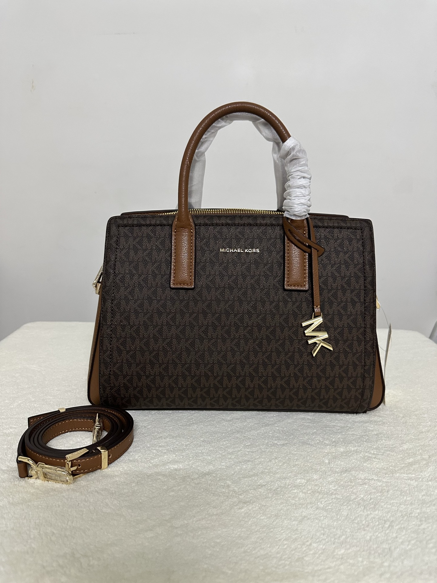 Michael Kors MK Laila 女士手提包斜挎包 ，啡拼棕