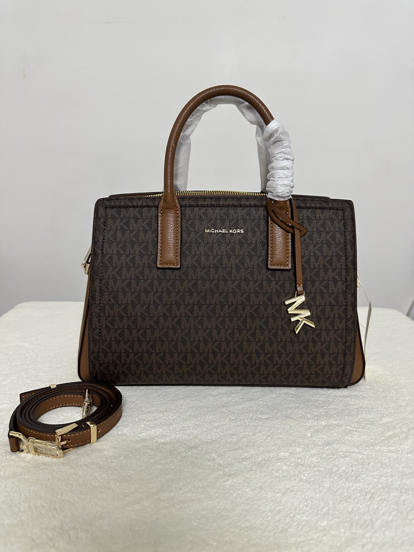 Michael Kors MK Laila 女士手提包斜挎包 ，啡拼棕