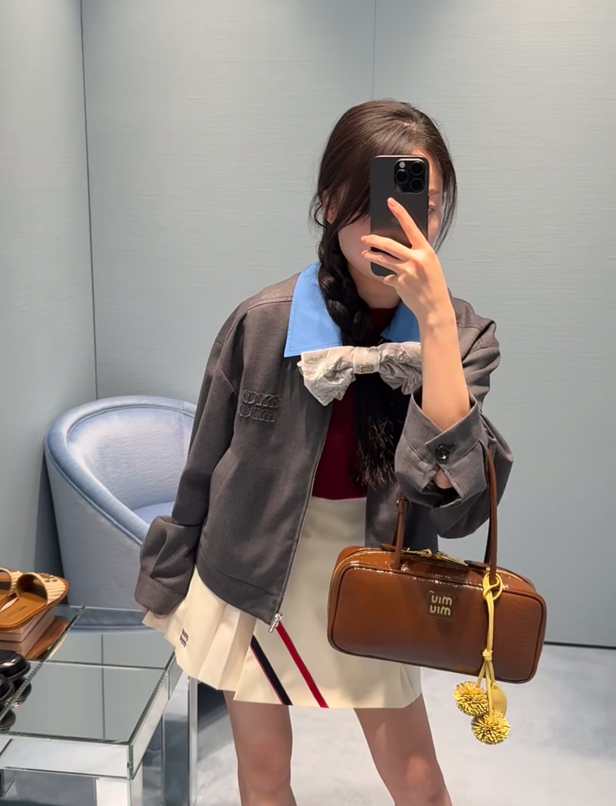 Miu Miu Bright Maillard Brown Patented cowhide bowling bag