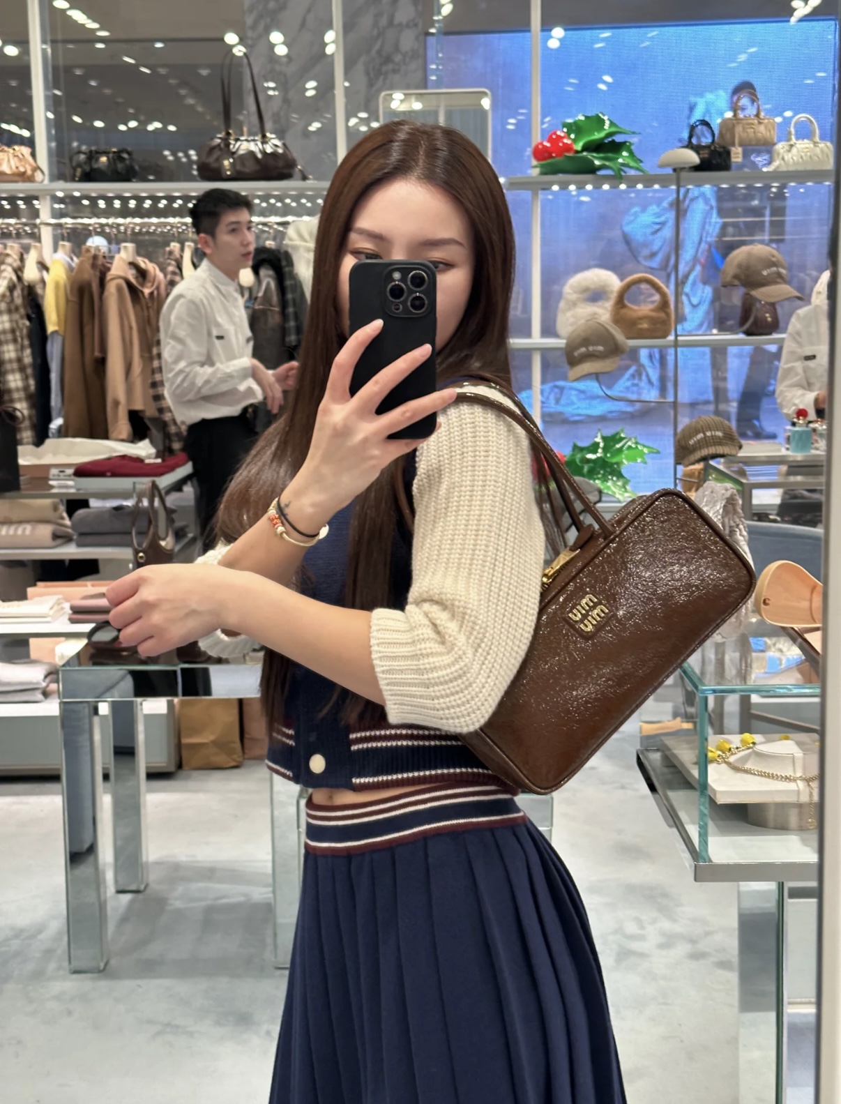 Miu Miu Bright Maillard Brown Patented cowhide bowling bag