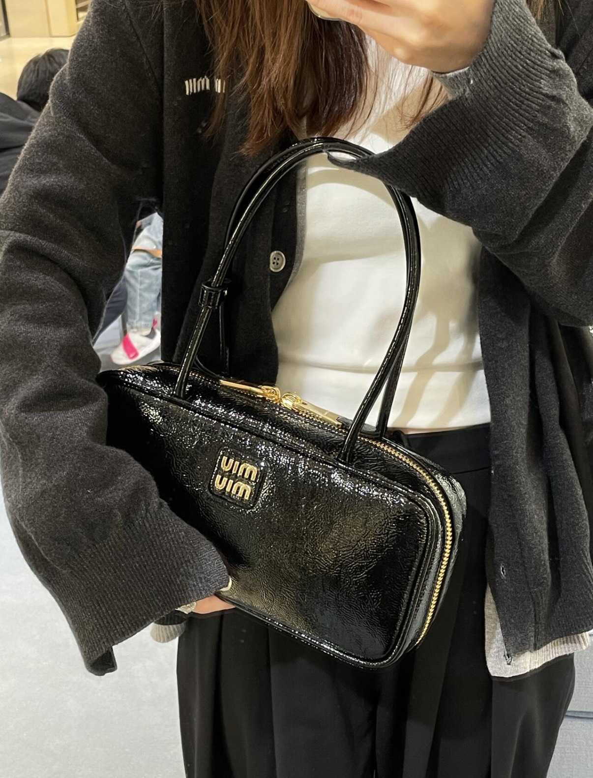 Miu Miu Versatile and durable patent cowhide bowling bag