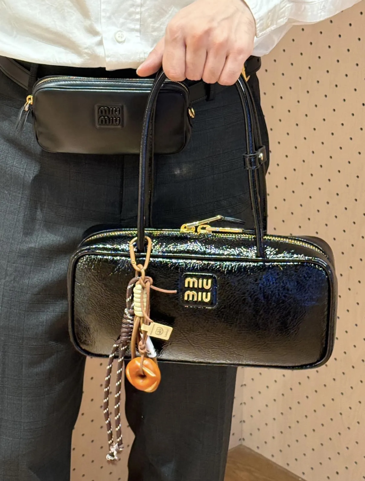 Miu Miu Versatile and durable patent cowhide bowling bag