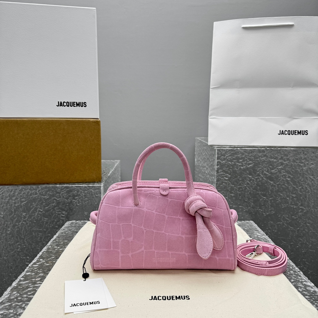 Jacquemus Le Turismo Sac Bowling en Cuir Grainé Rose Poudré, Petit Modèle