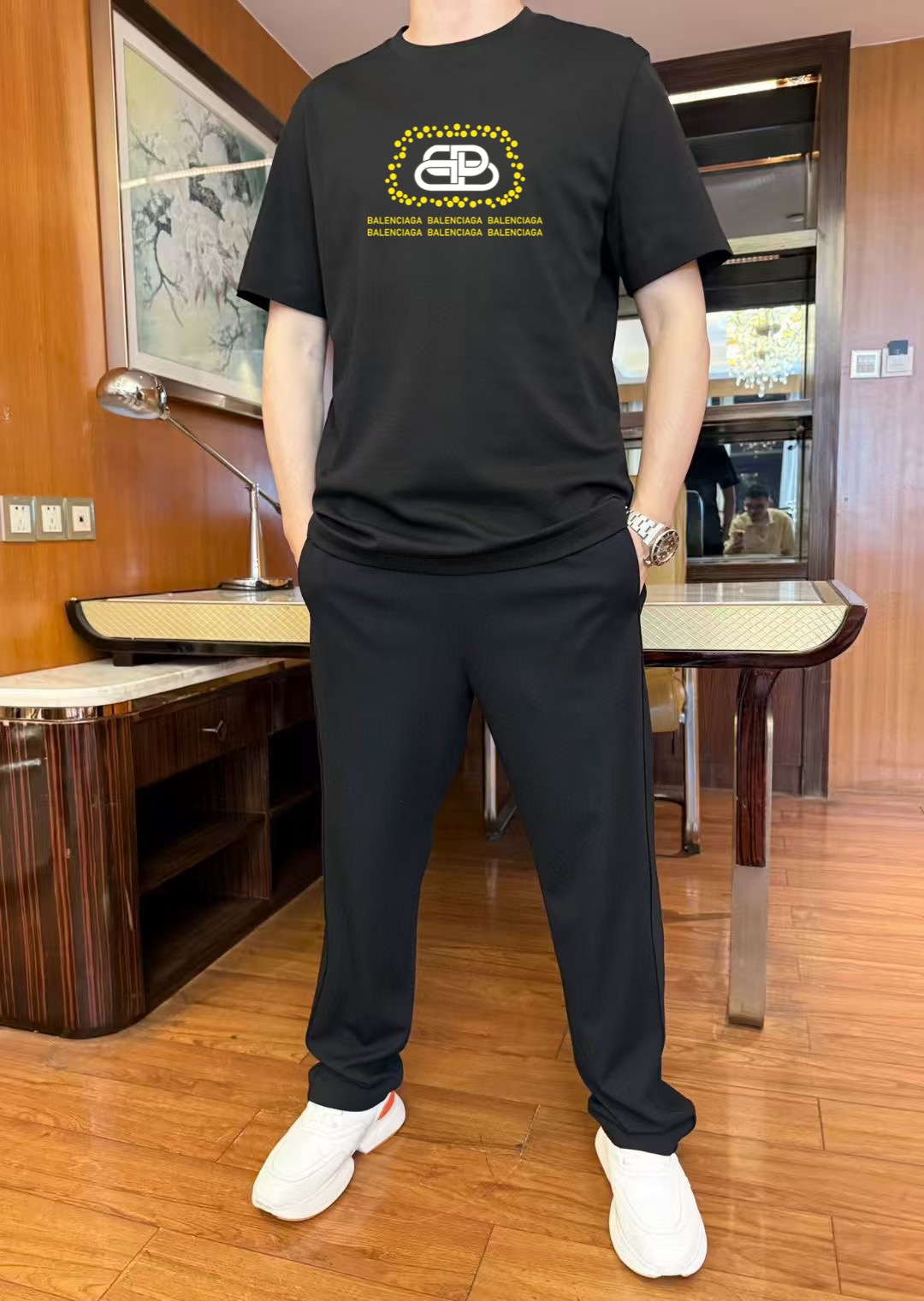 Balenciaga 2025 Spring/Summer Men's Black Cotton T-Shirt with Logo Print