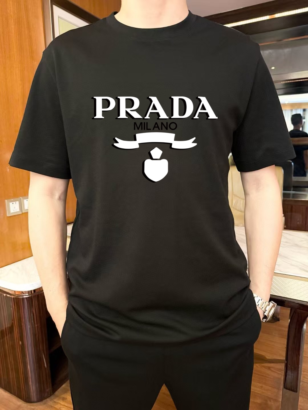 Prada Milano Logo Print Short Sleeve T-Shirt | Classic Design, Comfortable Fit 7 i1751129398845 6496 0 4