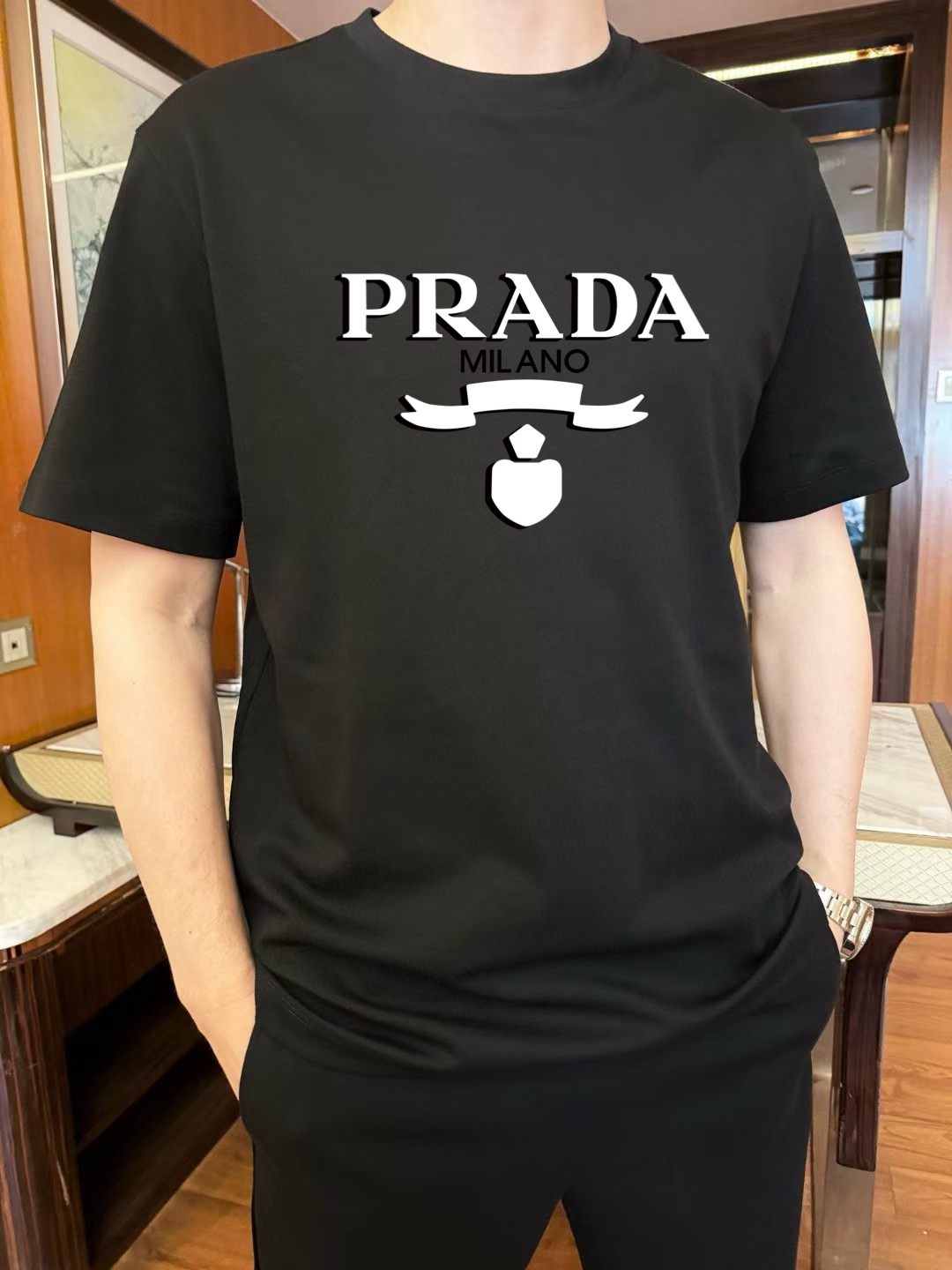 Prada Milano Logo Print Short Sleeve T-Shirt | Classic Design, Comfortable Fit 6 i1751129399094 3051 0 3