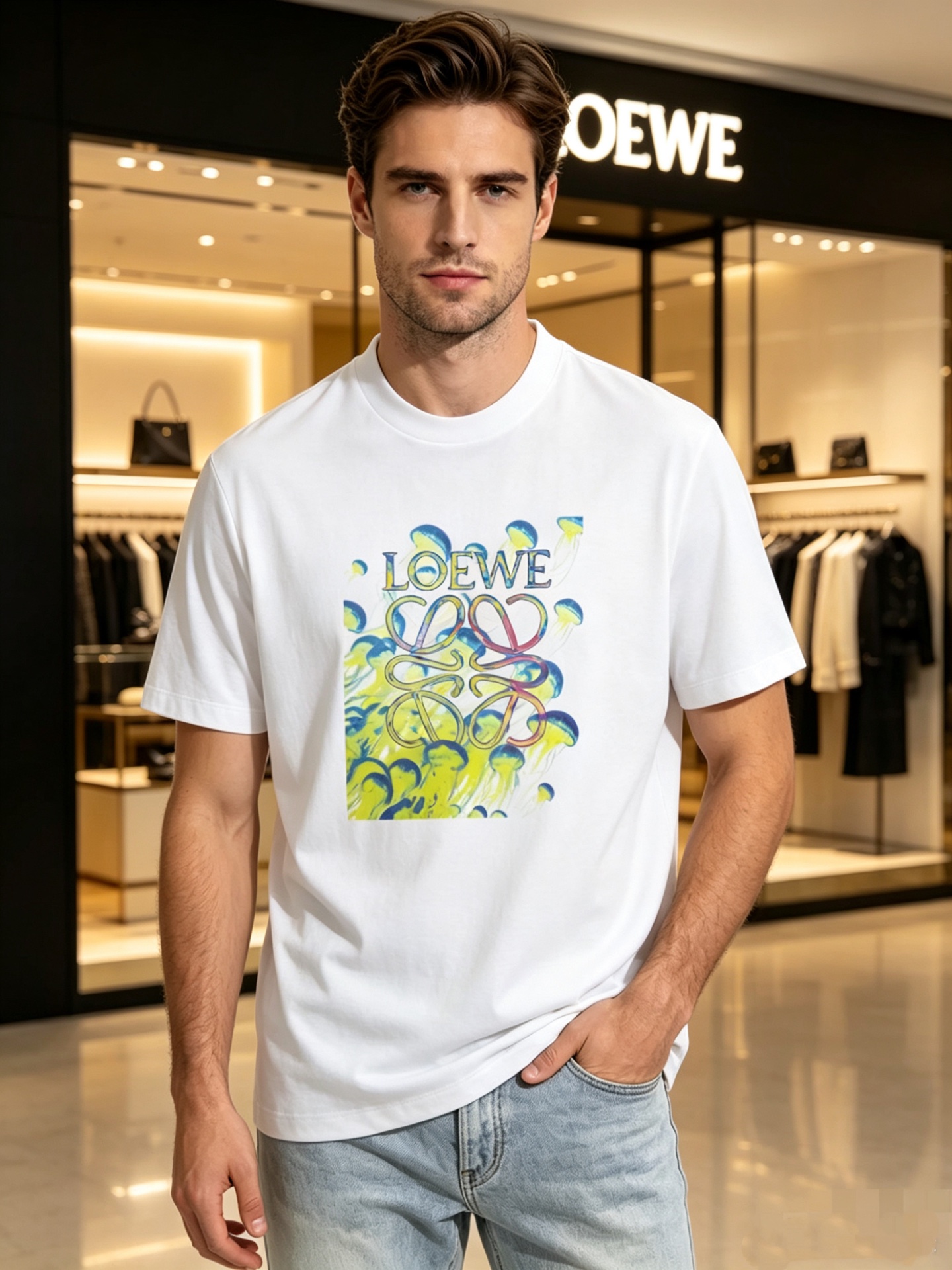 NO:937955,High version of top products 2026 Luo Yiwei spring and summer new debut counter latest short-sleeved round neck T-shirt, high-end custom design, avant-garde and fashionable!  The brand logo is printed using high-end custom-made 280g double sand pure cotton fabric. It feels soft and comfortable to wear. It has counter-level exquisite stitching and fine workmanship. The upper body effect is incomparably handsome!  A must-have item for men and women alike!  Size M ~19860909高版本顶级货品2026罗意威春夏新款首发专柜最新款短袖圆领T恤 高端订制 设计前卫时尚！品牌logo釆用印花工艺 高端定制280克双沙纯棉面料.手感柔软.穿着舒适.专柜级别精致车线.做工精细.上身效果无敌帅气！男女同款情侣必备单品！码数M～XXXL下单报身高体重 最大穿200斤,黑白,,loewe,T-shirt,tees，t-shirt,,Men's clothing