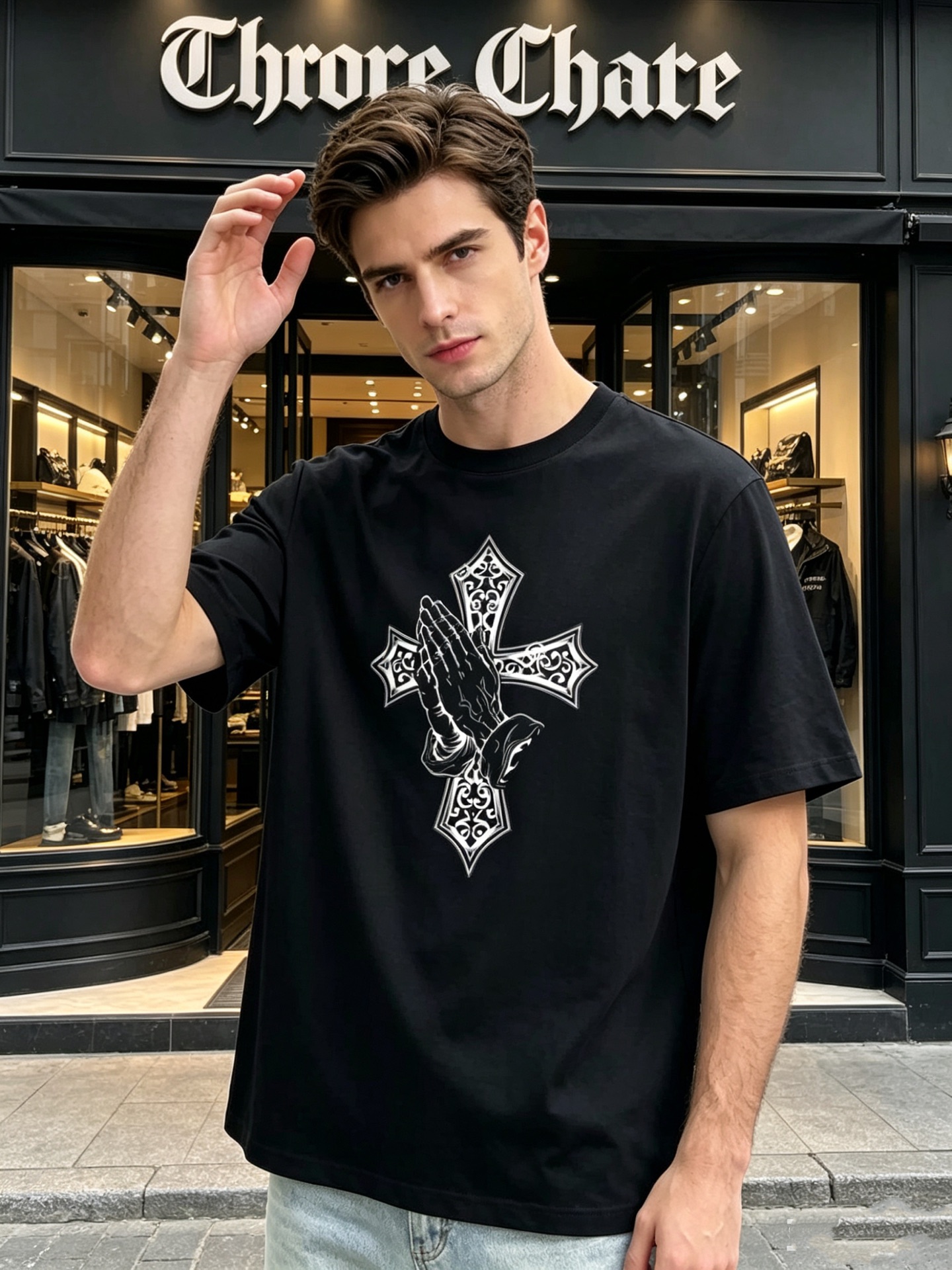 NO:908710,High version of the top goods 2026 Crow Heart Spring and Summer new debut counter latest short-sleeved round neck T-shirt, high-end custom design, avant-garde and fashionable!  The brand logo is printed using high-end custom-made 280g double sand pure cotton fabric. It feels soft and comfortable to wear. It has counter-level exquisite stitching and fine workmanship. The upper body effect is incomparably handsome!  A must-have item for men and women alike!  Size M～XXXL When placing an order, please state your height and weight. Wear up to 200 pounds, black and white, chrome hearts, T-shirt, tees, t-shirt,19860909高版本顶级货品2026克罗心春夏新款首发专柜最新款短袖圆领T恤 高端订制 设计前卫时尚！品牌logo釆用印花工艺 高端定制280克双沙纯棉面料.手感柔软.穿着舒适.专柜级别精致车线.做工精细.上身效果无敌帅气！男女同款情侣必备单品！码数M～XXXL下单报身高体重 最大穿200斤,黑白,,chrome hearts,T-shirt,tees，t-shirt,,Men's clothing