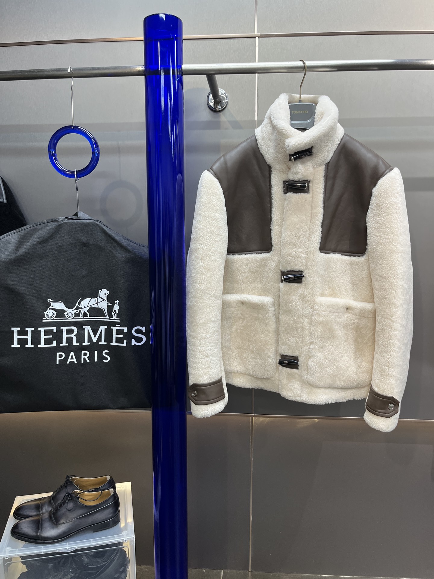 Hermes Clothing Coats & Jackets Windbreaker Black Brown White Sheepskin Wool XK36816