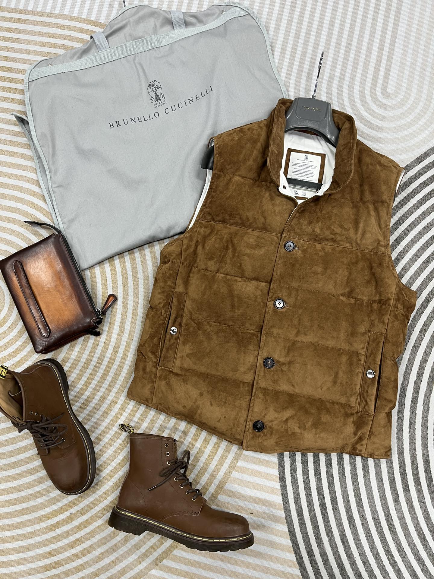 Brunello Cucinelli Suede Goose Down Padded Vest With Horn Button Fastening