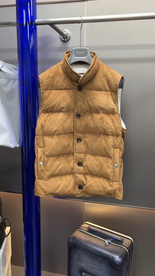 Tom Ford Suede Down Vest, Lightweight Goose Down Padding, Button Closure