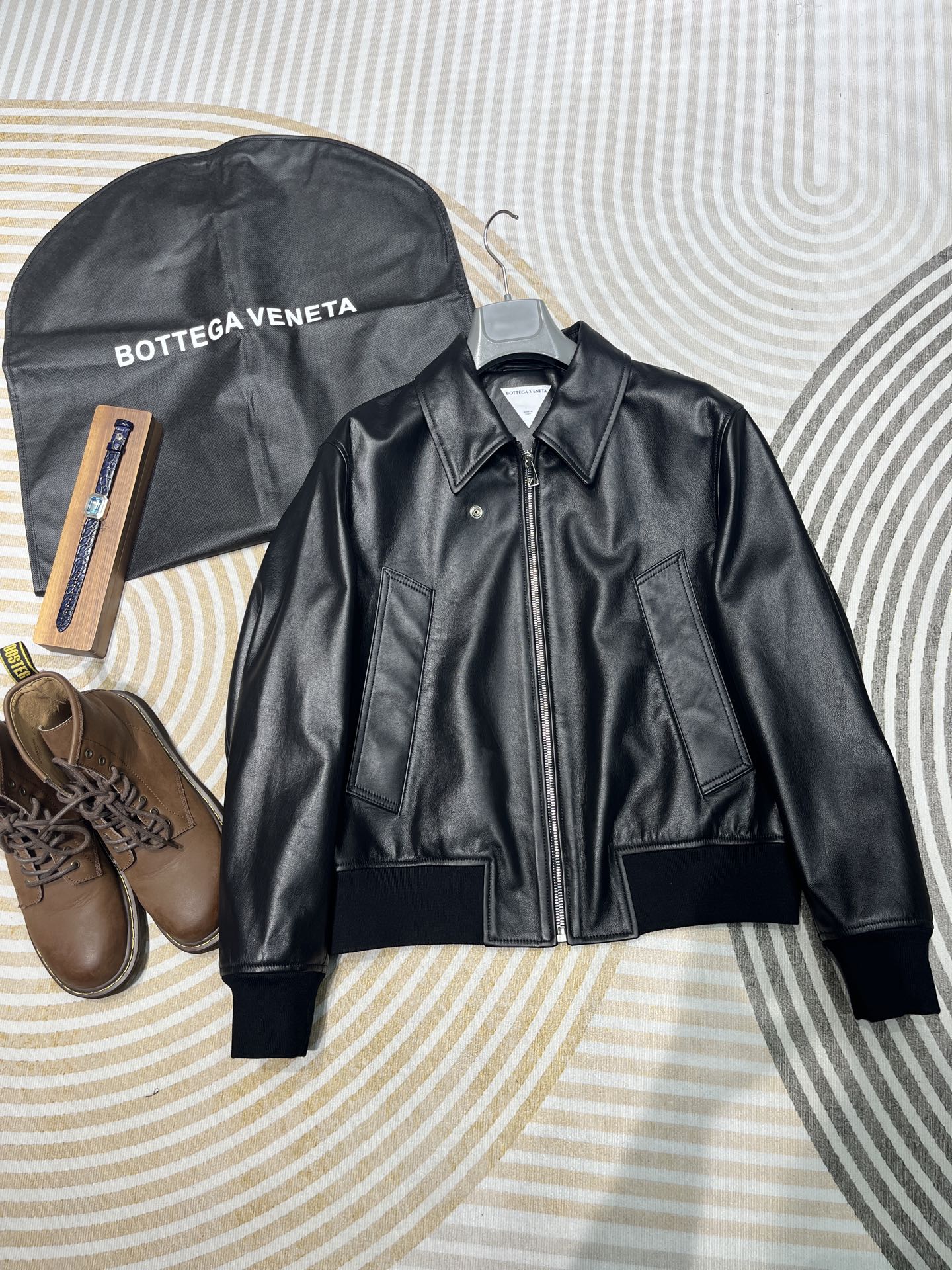 Bottega Veneta Black Collared Bomber Jacket