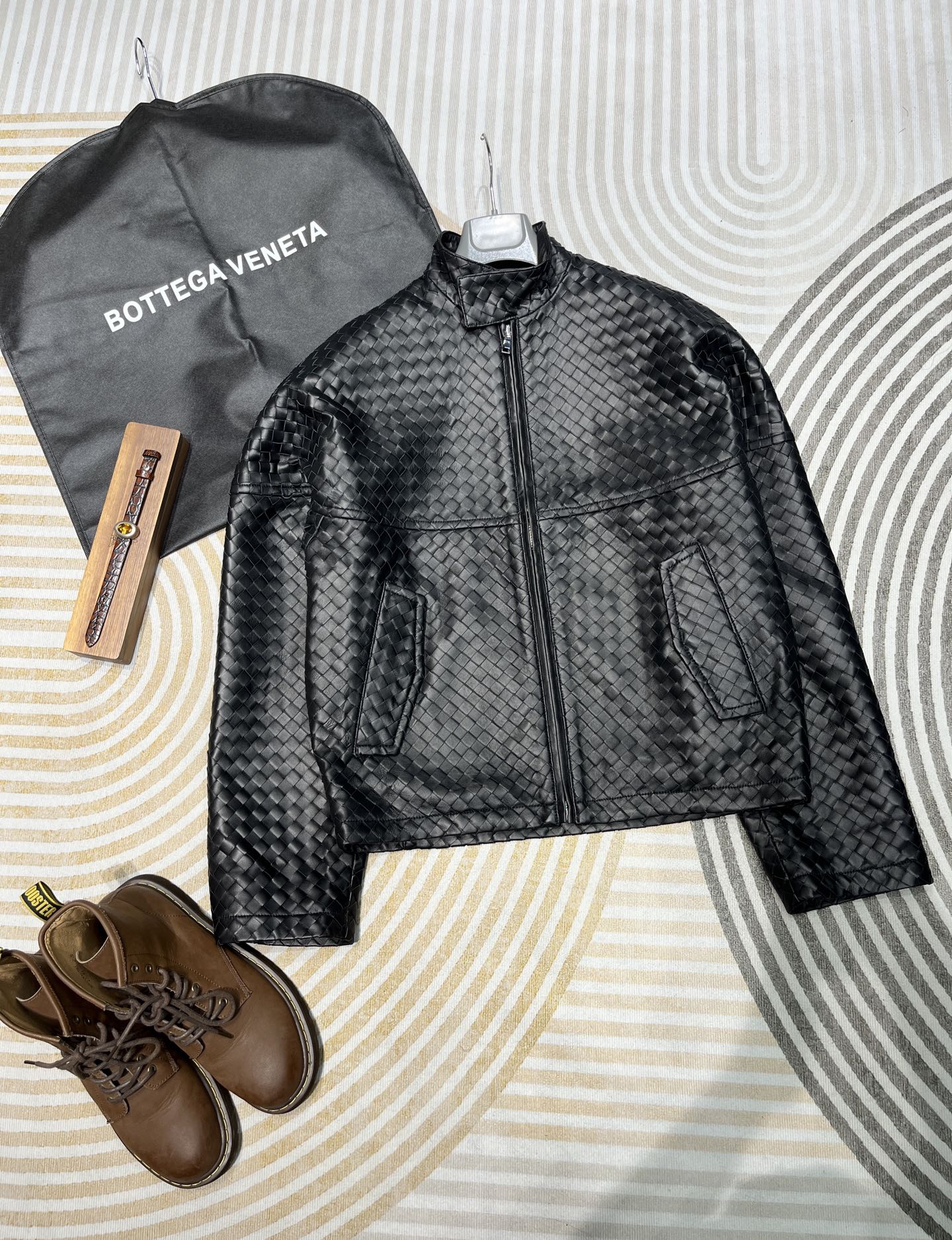 Bottega Veneta Black Woven Texture Zip Jacket