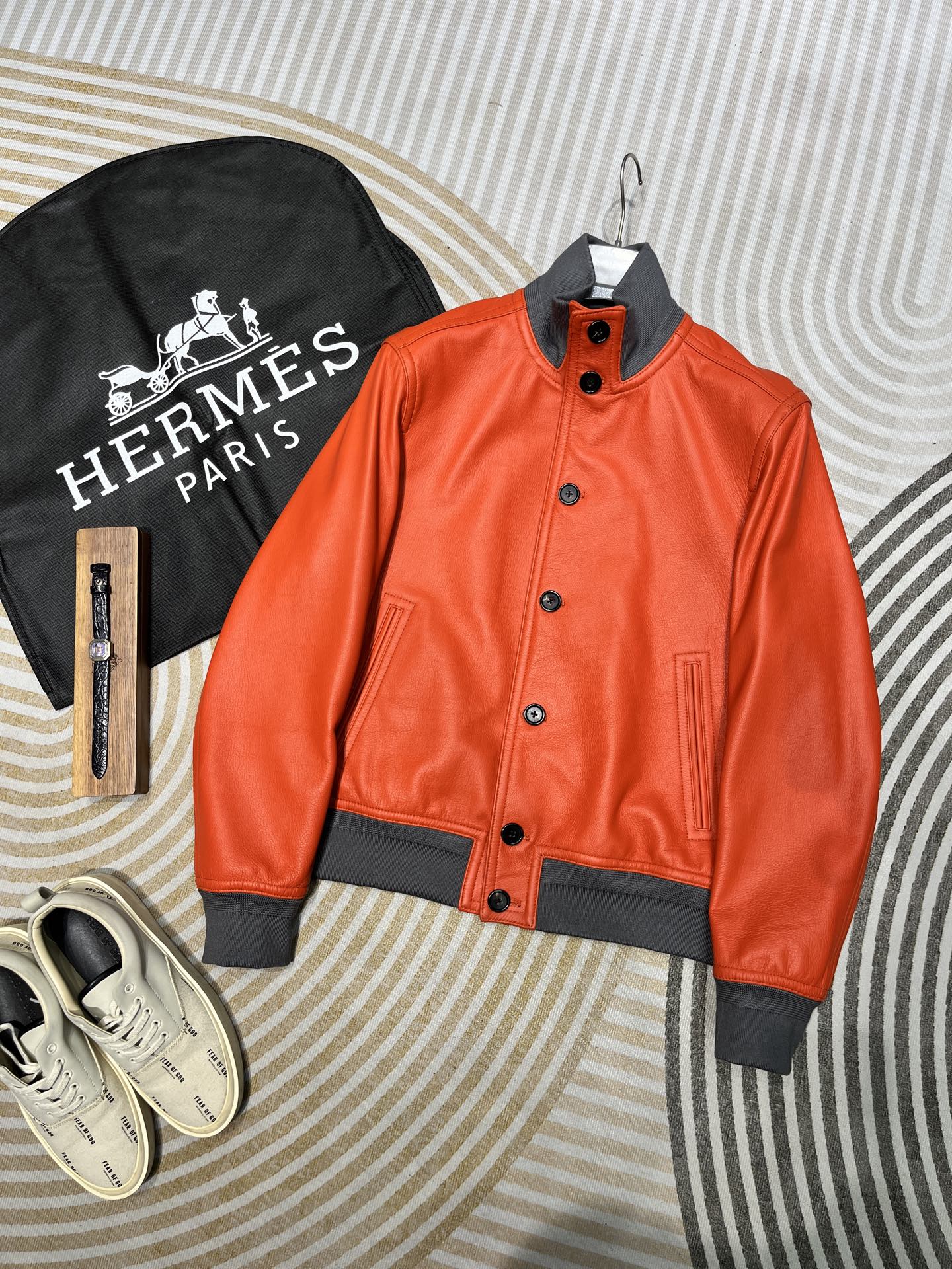 Hermes Orange Stand Collar Jacket
