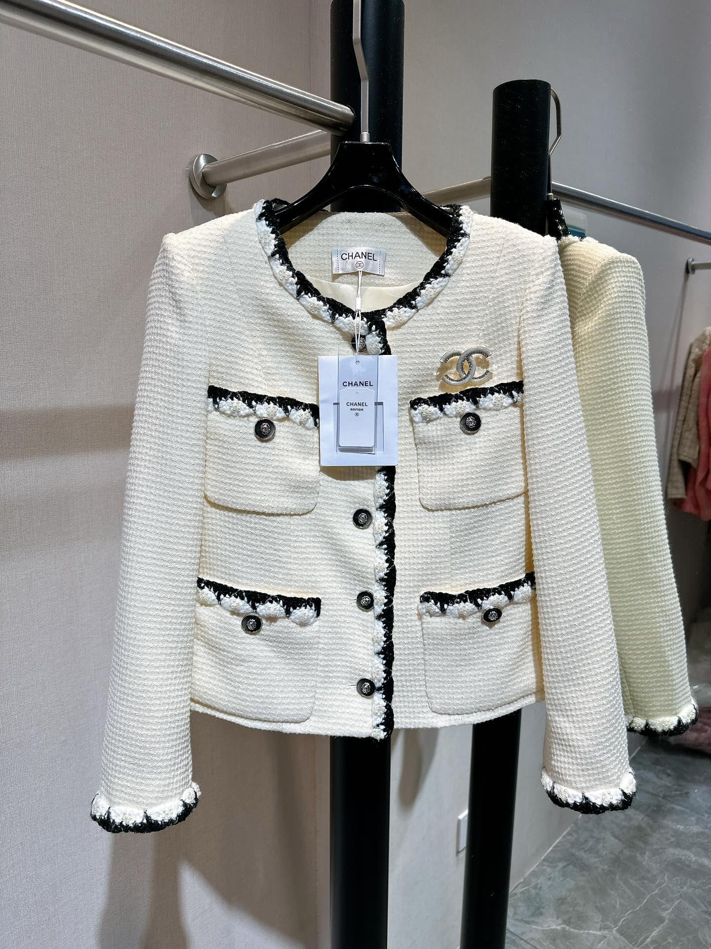 Chanel Roupa Casacos & Jaquetas Branco Tecer Colecção Primavera Fashion