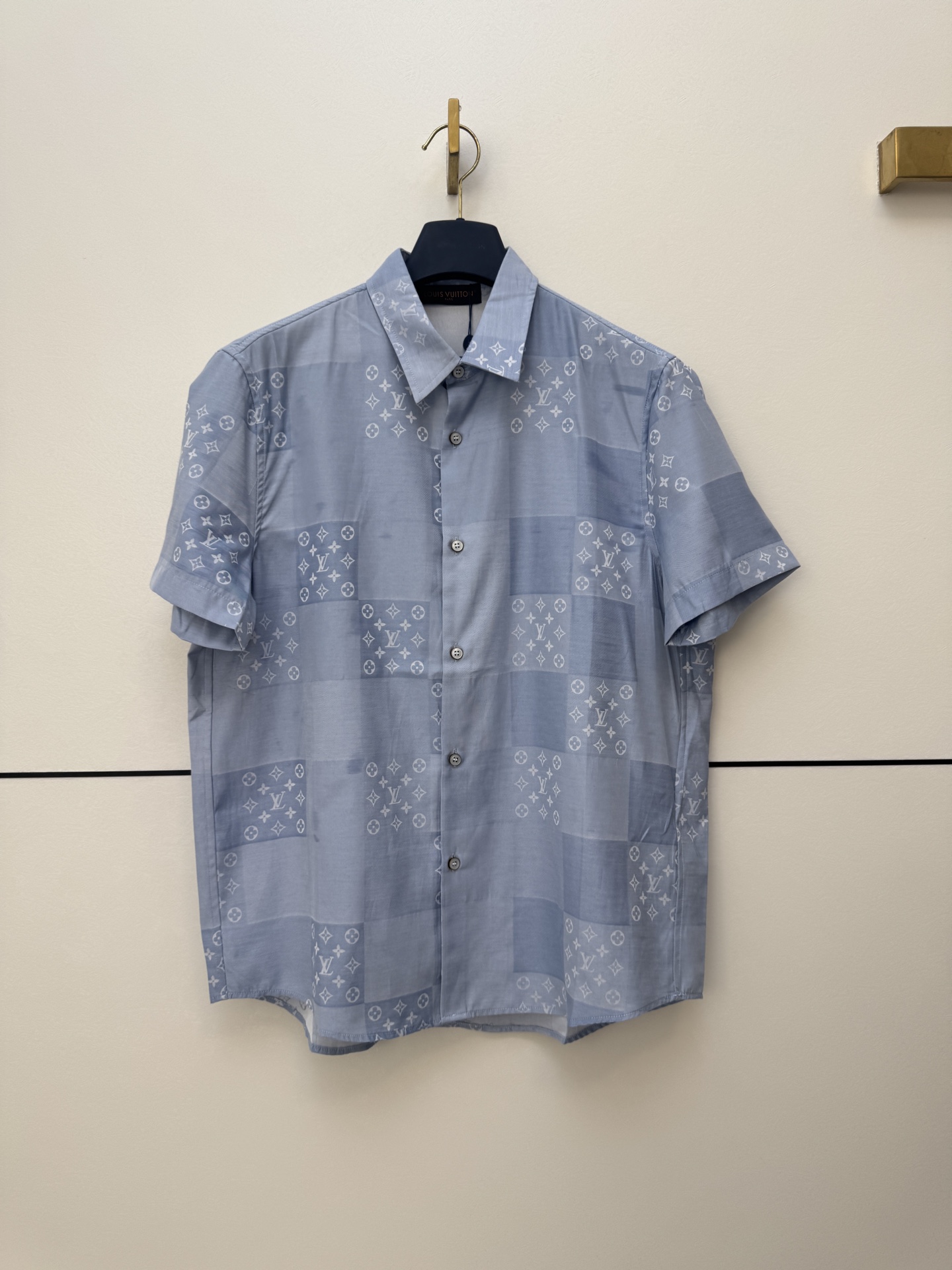 P190 1v/Luis 26ss Nuevo Monogram Damero Jacquard Camisa de Manga Corta Talla: S M L XL