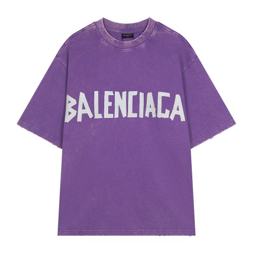Balenciaga Distressed Logo T-Shirt, Unisex Vintage Wash Tee, Purple 1 Balenciaga Distressed Logo T-Shirt, Unisex Vintage Wash Tee, Purple