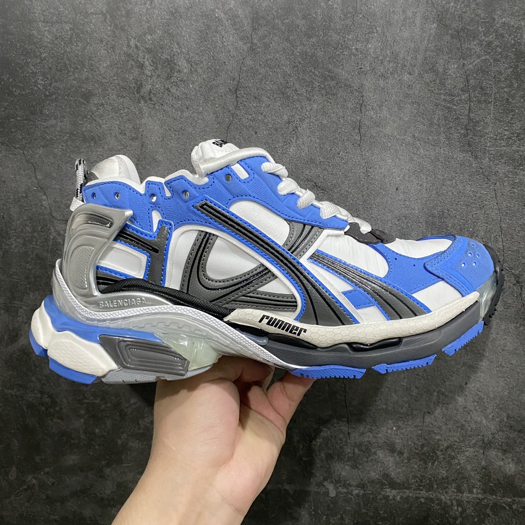 【纯原OK版本】Balenciaga Runner 巴黎世家7.5代 破坏风 手工做旧款复古老爹鞋 白灰蓝n全新外贸版本 核心配合工厂优势供应该款是通过溢胶 做旧 缝线等细节 展示了设计师 Demna的运动鞋风格 传递复古感 后侧板 翘起的鞋头 展示了 Demna 在结构上的未来构想 尺码：35 36 37 38 39 40 41 42 43 44 45 46-莆田鞋批发中心