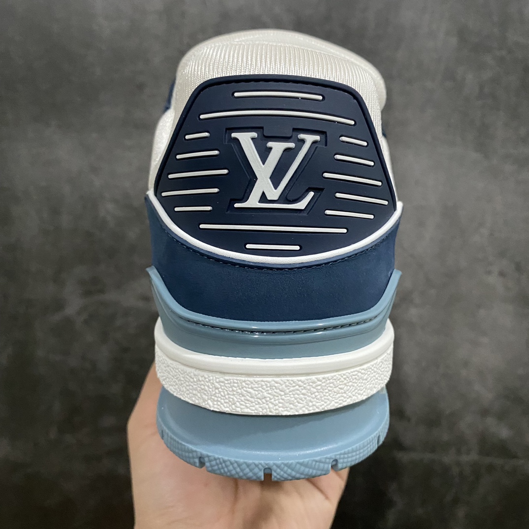 [Premium Yellow Box Gift Box Edition] LV Trainer Low-top Sneakers White and Blue Suede