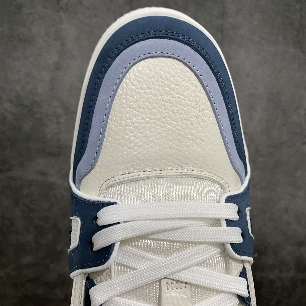 [Premium Yellow Box Gift Box Edition] LV Trainer Low-top Sneakers White and Blue Suede