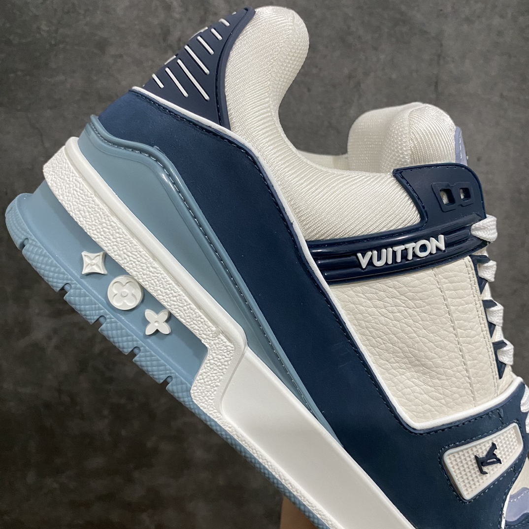 [Premium Yellow Box Gift Box Edition] LV Trainer Low-top Sneakers White and Blue Suede
