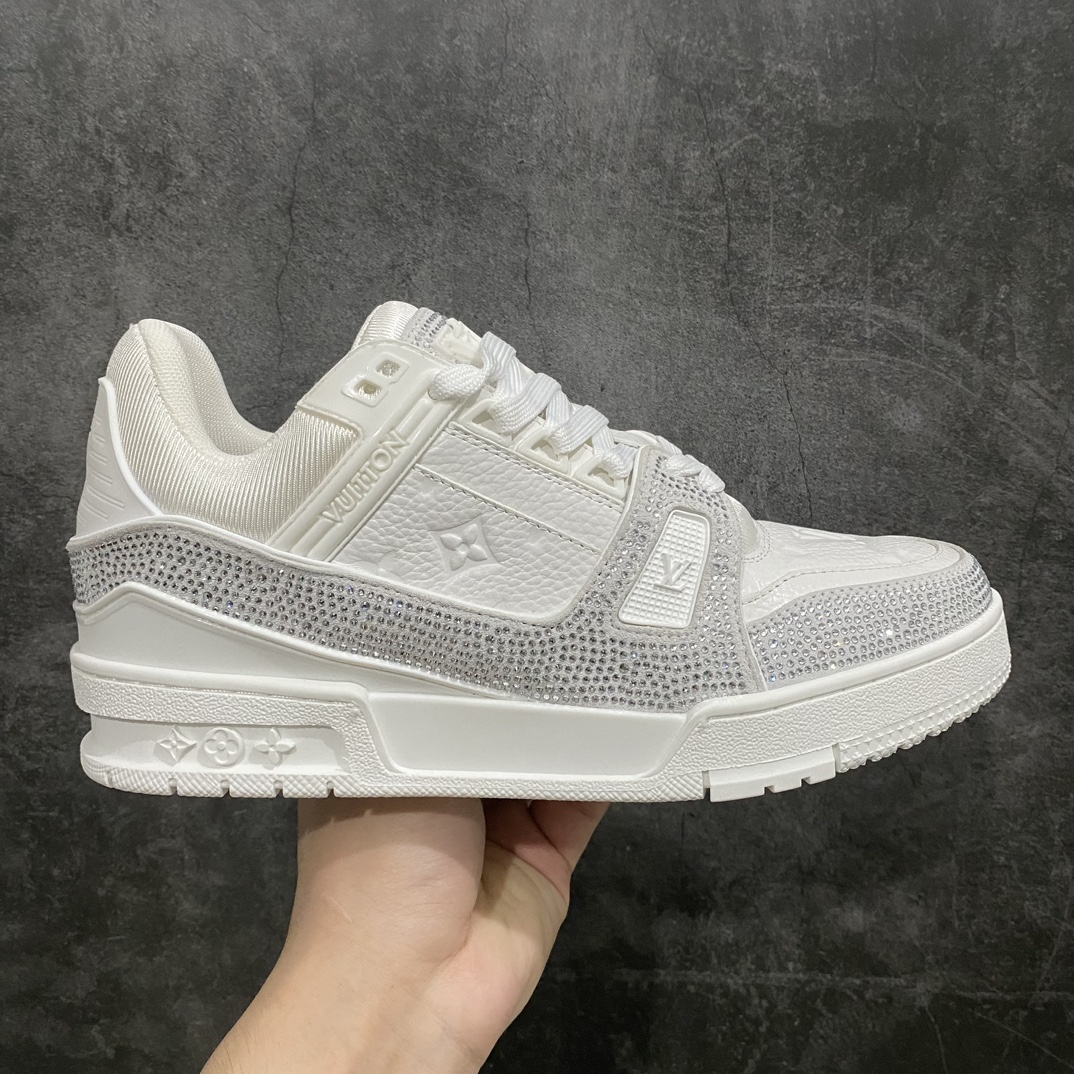 650 【广东顶级纯原】LV Trainer 低帮板鞋 白色 水晶钻石