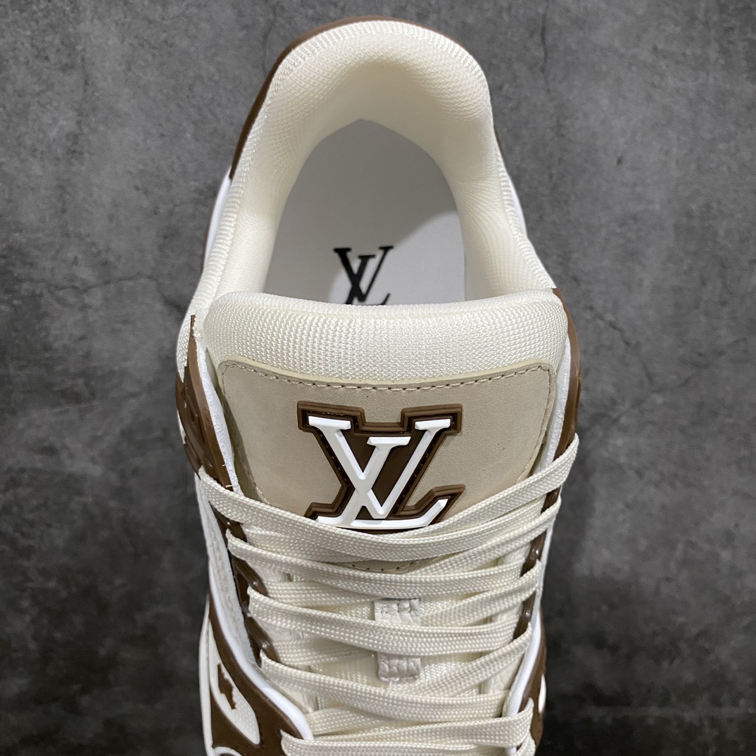 580 【顶级无胶礼盒有字版】 LV Trainer 低帮板鞋 白棕麂皮