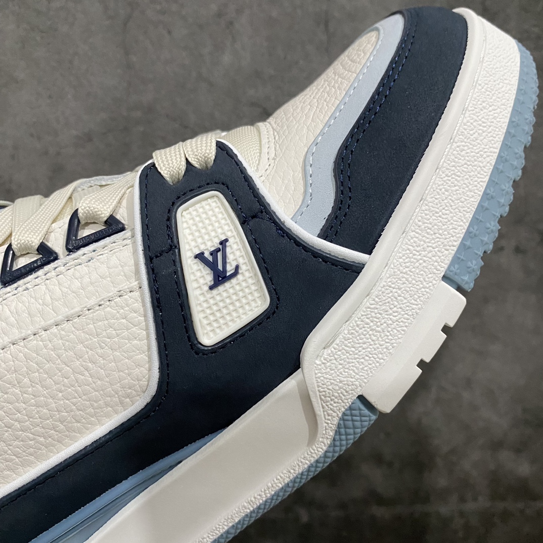 580 【顶级无胶礼盒有字版】 LV Trainer 低帮板鞋 白蓝麂皮