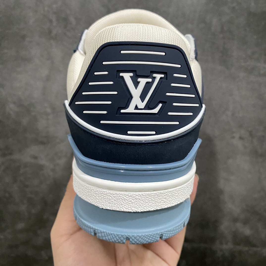 580 【顶级无胶礼盒有字版】 LV Trainer 低帮板鞋 白蓝麂皮