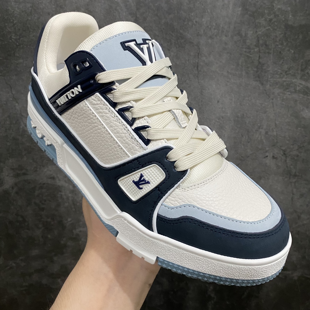 580 【顶级无胶礼盒有字版】 LV Trainer 低帮板鞋 白蓝麂皮