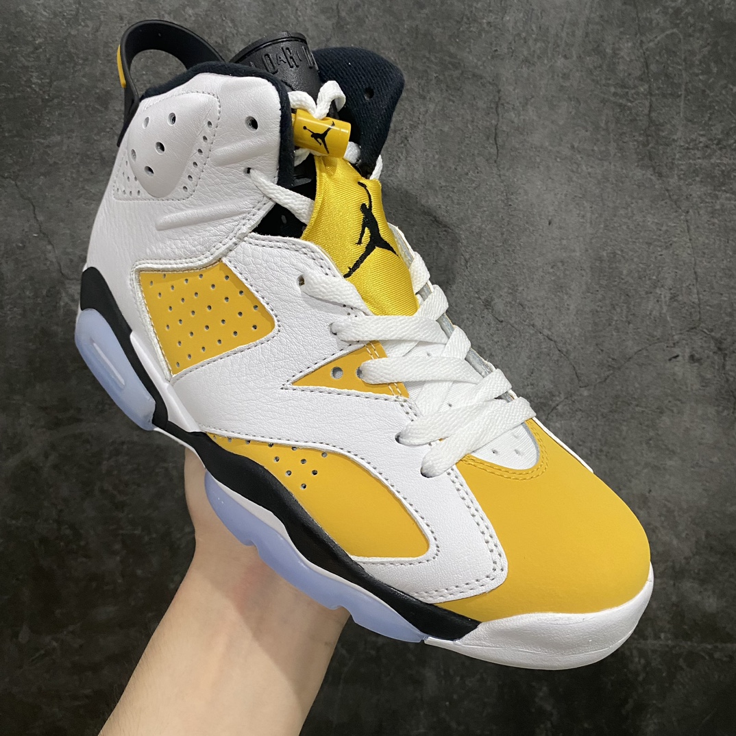 图片[3]-【外贸版】Air Jordan 6 Retro \”Yellow Ochre\” 高帮 白黄 AJ6 乔丹6代 aj6 乔6 高邦 白黄 乔丹篮球鞋系列 在覆盖层上采用白色皮革，在侧面板、鞋头、鞋带锁、鞋跟标签上的部分和鞋舌覆盖层上均采用黄色绒面革。其他细节包括黑色鞋舌、内衬、Jumpmanj Logo标志；后跟和中底的Jumpmann Logo则以黄色点缀，最后以白黑中底搭配冰冷的半透明外底上完善设计收尾。 货号：CT8529-170 尺码：40 40.5 41 42 42.5 43 44 44.5 45 46 47.5-莆田鞋批发中心