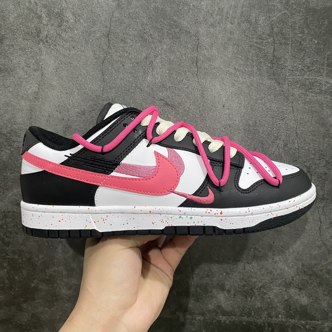 260 【纯原YC版本】NK Dunk Low Multi-Color Swoosh SB低帮解构绑带活力三勾 黑白玫红 FD4623-131