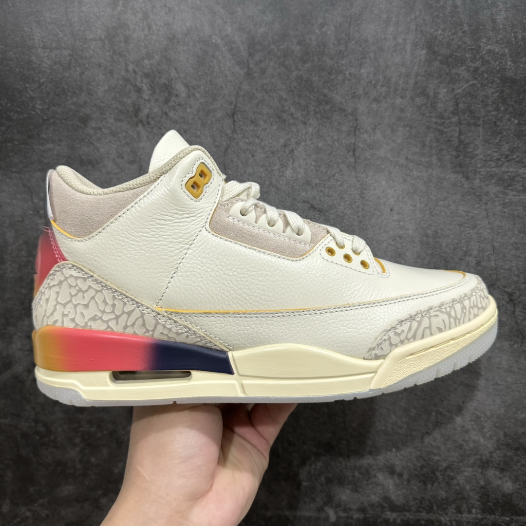 【渠道LJ版】J Balvin x Air Jordan AJ3 联名白蓝红 彩虹渐变 FN0344-901  目前市场最推荐的产品 市场唯一正确批次 亲自操刀耗时半年巨作 超合理的单价 拒绝高利润 全套原纸板楦头开发 原厂大底磨具加持立体防滑纹理 原装可视Air Sole气垫 原汁原味最完美的三代版型 唯一正确鞋头趴度弧度高度鞋身腰线 原厂TPU彩虹扎染后跟饰片 正确内里反口里网布 皮料菱角分明不变形无多余毛边 广东原厂zp同批次手工大底描漆拉丝 市场唯一原厂鞋扣模具 原厂织唛标 原厂飞人电绣工艺 尾指中部跳三针 独家绑鞋带手法 印刷中底布 四线拉帮 米色美纹纸贴合固定 进口港宝加持 后跟自然饱满 全鞋荧光划线卡点 追求极致完美 每一双都是工艺品 多重QC质检 超越公司货的品控标准 实实在在的免检产品  尺码：40 40.5 41 42 42.5 43 44 44.5 45 46 47.5 48.5-莆田鞋批发中心