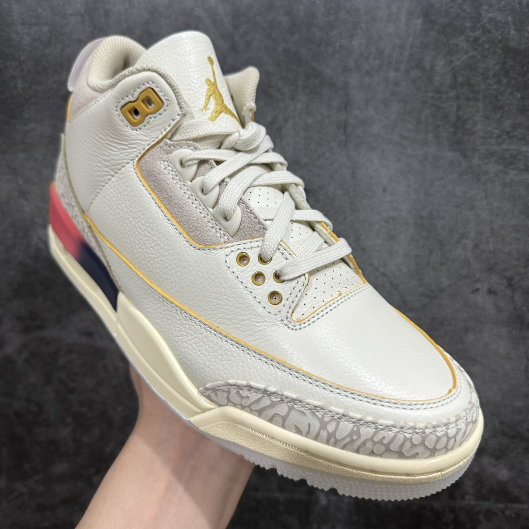 图片[3]-【渠道LJ版】J Balvin x Air Jordan AJ3 联名白蓝红 彩虹渐变 FN0344-901  目前市场最推荐的产品 市场唯一正确批次 亲自操刀耗时半年巨作 超合理的单价 拒绝高利润 全套原纸板楦头开发 原厂大底磨具加持立体防滑纹理 原装可视Air Sole气垫 原汁原味最完美的三代版型 唯一正确鞋头趴度弧度高度鞋身腰线 原厂TPU彩虹扎染后跟饰片 正确内里反口里网布 皮料菱角分明不变形无多余毛边 广东原厂zp同批次手工大底描漆拉丝 市场唯一原厂鞋扣模具 原厂织唛标 原厂飞人电绣工艺 尾指中部跳三针 独家绑鞋带手法 印刷中底布 四线拉帮 米色美纹纸贴合固定 进口港宝加持 后跟自然饱满 全鞋荧光划线卡点 追求极致完美 每一双都是工艺品 多重QC质检 超越公司货的品控标准 实实在在的免检产品  尺码：40 40.5 41 42 42.5 43 44 44.5 45 46 47.5 48.5-莆田鞋批发中心