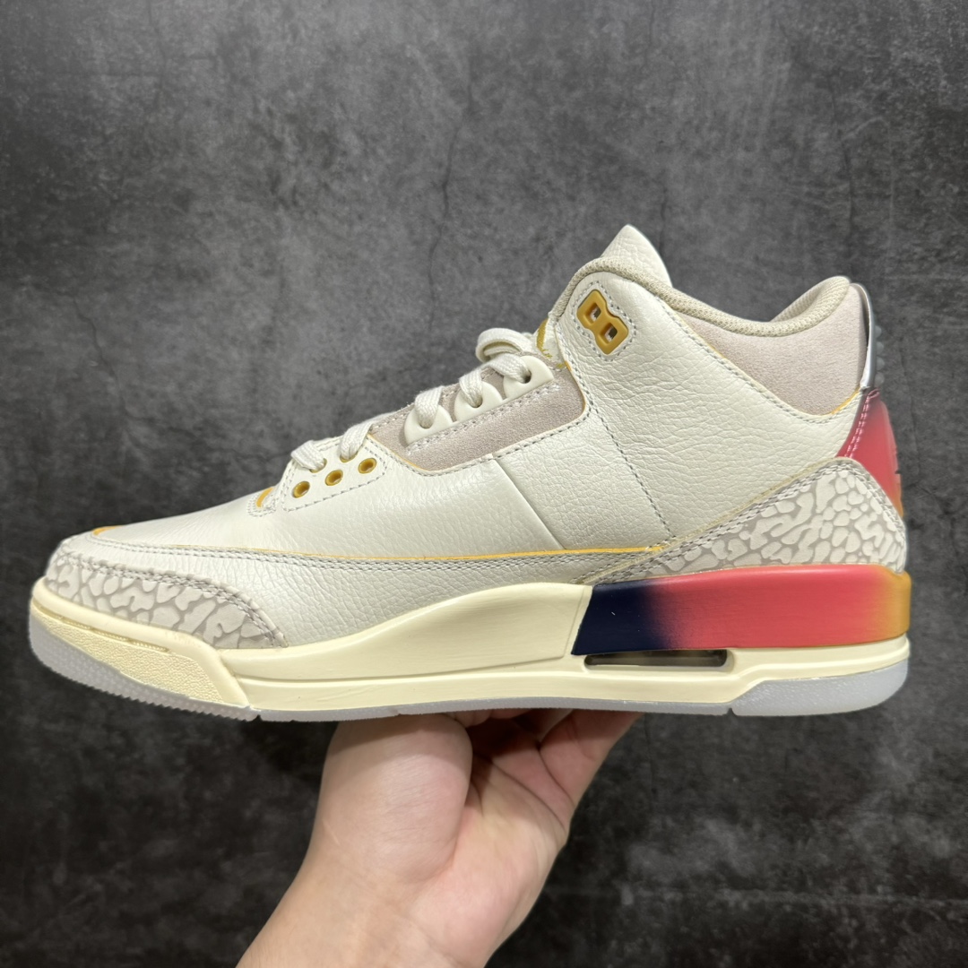 图片[2]-【渠道LJ版】J Balvin x Air Jordan AJ3 联名白蓝红 彩虹渐变 FN0344-901  目前市场最推荐的产品 市场唯一正确批次 亲自操刀耗时半年巨作 超合理的单价 拒绝高利润 全套原纸板楦头开发 原厂大底磨具加持立体防滑纹理 原装可视Air Sole气垫 原汁原味最完美的三代版型 唯一正确鞋头趴度弧度高度鞋身腰线 原厂TPU彩虹扎染后跟饰片 正确内里反口里网布 皮料菱角分明不变形无多余毛边 广东原厂zp同批次手工大底描漆拉丝 市场唯一原厂鞋扣模具 原厂织唛标 原厂飞人电绣工艺 尾指中部跳三针 独家绑鞋带手法 印刷中底布 四线拉帮 米色美纹纸贴合固定 进口港宝加持 后跟自然饱满 全鞋荧光划线卡点 追求极致完美 每一双都是工艺品 多重QC质检 超越公司货的品控标准 实实在在的免检产品  尺码：40 40.5 41 42 42.5 43 44 44.5 45 46 47.5 48.5-莆田鞋批发中心