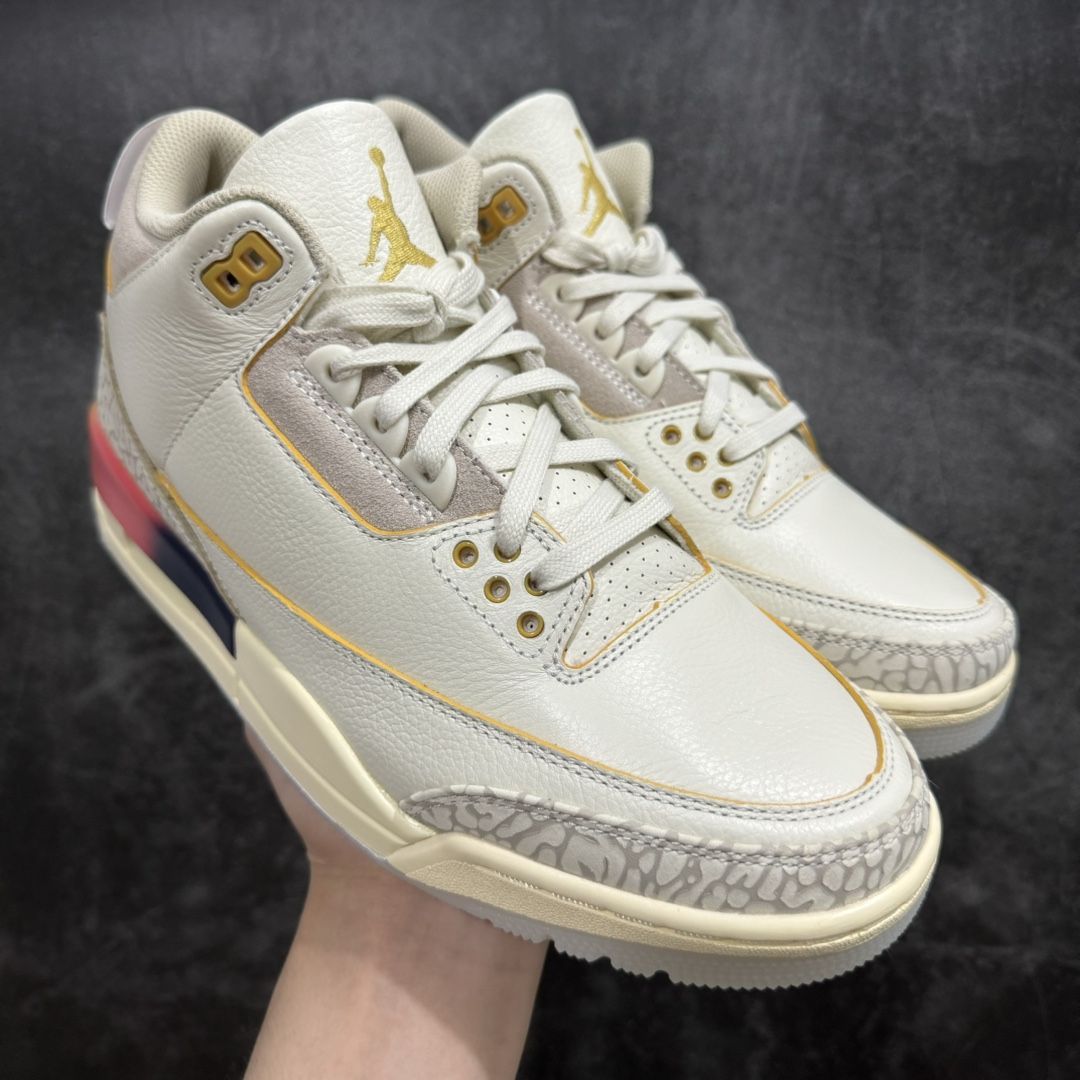 【渠道LJ版】J Balvin x Air Jordan AJ3 联名白蓝红 彩虹渐变 FN0344-901  目前市场最推荐的产品 市场唯一正确批次 亲自操刀耗时半年巨作 超合理的单价 拒绝高利润 全套原纸板楦头开发 原厂大底磨具加持立体防滑纹理 原装可视Air Sole气垫 原汁原味最完美的三代版型 唯一正确鞋头趴度弧度高度鞋身腰线 原厂TPU彩虹扎染后跟饰片 正确内里反口里网布 皮料菱角分明不变形无多余毛边 广东原厂zp同批次手工大底描漆拉丝 市场唯一原厂鞋扣模具 原厂织唛标 原厂飞人电绣工艺 尾指中部跳三针 独家绑鞋带手法 印刷中底布 四线拉帮 米色美纹纸贴合固定 进口港宝加持 后跟自然饱满 全鞋荧光划线卡点 追求极致完美 每一双都是工艺品 多重QC质检 超越公司货的品控标准 实实在在的免检产品  尺码：40 40.5 41 42 42.5 43 44 44.5 45 46 47.5 48.5-莆田鞋批发中心