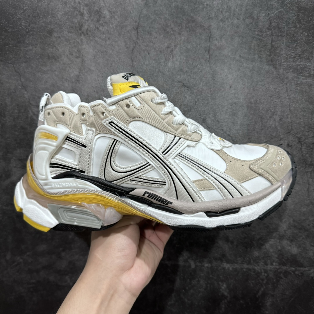 【纯原OK版本】Balenciaga Runner 巴黎世家7.5代 破坏风 手工做旧款复古老爹鞋 白黄n全新外贸版本 核心配合工厂优势供应该款是通过溢胶 做旧 缝线等细节 展示了设计师 Demna的运动鞋风格 传递复古感 后侧板 翘起的鞋头 展示了 Demna 在结构上的未来构想 尺码：35 36 37 38 39 40 41 42 43 44 45 46-莆田鞋批发中心