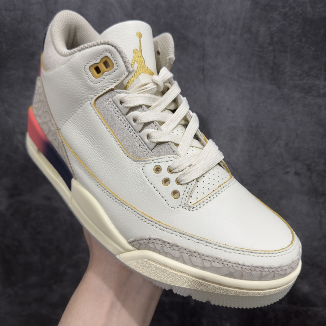 图片[3]-【莞产版】J Balvin x Air Jordan AJ3 联名白蓝红 彩虹渐变 FN0344-901专业AJ大厂出品 品质细节眼见为实全套原纸板楦头开发 原厂大底磨具加持立体防滑纹理 原装可视Air Sole气垫 原汁原味最完美的三代版型 唯一正确鞋头趴度弧度高度鞋身腰线 原厂TPU彩虹扎染后跟饰片 正确内里反口里网布 皮料菱角分明不变形无多余毛边 广东原厂zp同批次手工大底描漆拉丝 市场唯一原厂鞋扣模具 原厂织唛标 原厂飞人电绣工艺 尾指中部跳三针 独家绑鞋带手法 印刷中底布 四线拉帮 米色美纹纸贴合固定 进口港宝加持 后跟自然饱满 全鞋荧光划线卡点 追求极致完美 每一双都是工艺品 多重QC质检 超越公司货的品控标准 实实在在的免检产品  尺码：40.5 41 42 42.5 43 44 44.5 45 45.5 46 47.5 48.5-莆田鞋批发中心